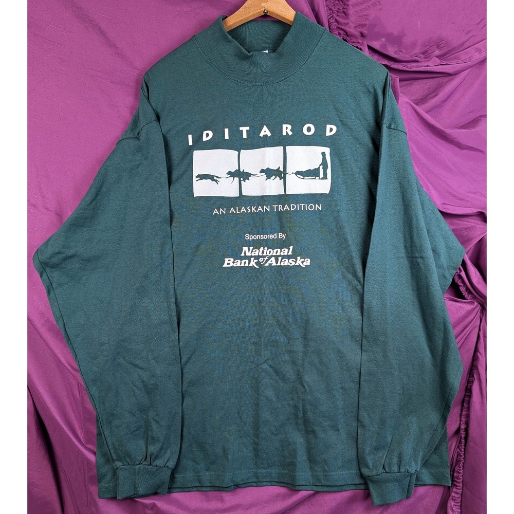 Alaska's Iditarod Green Long Sleeve T Shirt from 1997 "An Alaskan Tradition"